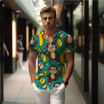 Vasaros nauji vyriški marškiniai beždžionė 3D spausdinimo vyriški marškiniai, atostogų ir laisvalaikio stiliaus vyriški marškinėliai mados tendencija gatvės vyriški marškiniai Nuotrauka