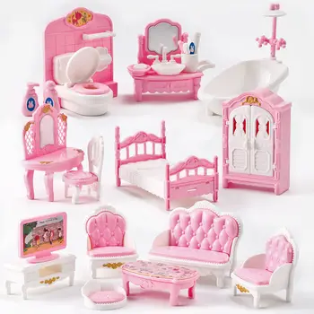 10 daiktų, Kawaii Rožinė Miniatiūriniai Lėlių Baldų Priedai Vaikams, Žaislai, Vonios, Miegamojo, Virtuvės Valgių Dalykų Barbė Žaidimas Nuotrauka