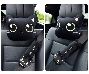 Lovely Cat Automobilių Kaklo Pagalvė Animaciją Kačių Galvos Atrama Galvai Kelionės Pagalvėlė Katė Saugos Diržų Pečių Pagalvėlės Apima Galinio Vaizdo Veidrodžio Dangtelis Nuotrauka