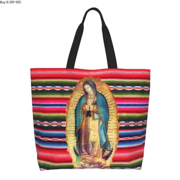 Our Lady Of Guadalupe Virgen Maria Zarape Bakalėja Pirkinių Totalizator Krepšiai Marija Drobės Pirkėjo Pečių Maišą Didelės Talpos, Rankinės Nuotrauka