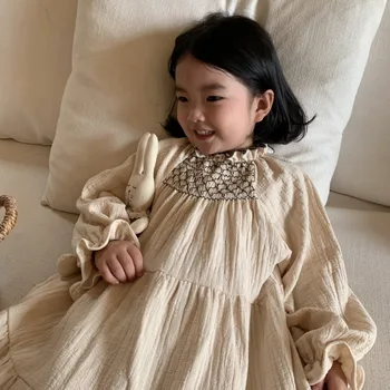 Vaikai Vientisos Spalvos Suknelė Iki 2023 M. Pavasarį, Rudenį Naujų Korėjos Stiliaus Vyresnysis Minkštas Patogus Merginos Atsitiktinis Paprastas Saldus Suknelė Nuotrauka