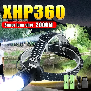 Super Galingas XHP360 LED Žibintai Didelio galingumo USB Įkrovimo priekinis žibintas 18650 Lauko Zoom Žibintas Camping Žvejybos Žibintas Nuotrauka