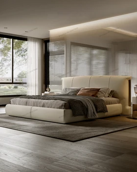 Prabangūs miegamojo king lova, high-end villa dizaineris vestuvių lova, italijos minimalistinė lova Nuotrauka