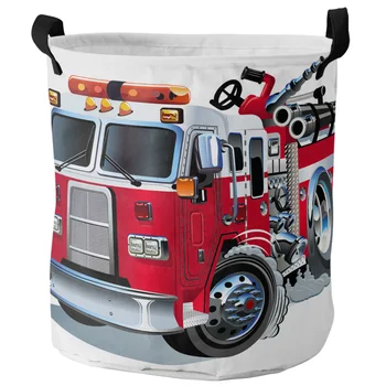 Animacinių Filmų Red Fire Truck Baltos Spalvos Sulankstomą Skalbinių Krepšį, Didelės Talpos Skalbimo Trukdo Drabužių Saugojimo Organizatorius Vaikas Žaislų Saugojimo Krepšys Nuotrauka