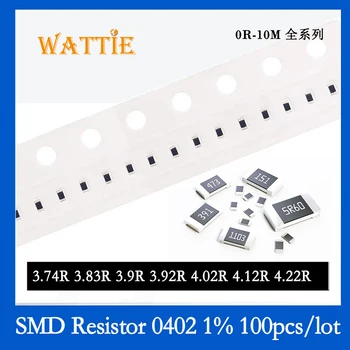 SMD Rezistorius 0402 1% 3.74 R 3.83 R 3.9 R 3.92 R 4.02 R 4.12 R 4.22 R 100VNT/daug chip resistors 1/16W 1,0 mm*0,5 mm Nuotrauka