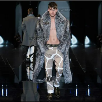 Garsaus Prekės ženklo Vyrų Imitacija Fox Fur Coat Ilgai Dizaino Eco-friendly Kailio Paltas Vyrų Storio Dirbtiniais Odos, Vilnos Vyrų Viršutiniai drabužiai Nuotrauka