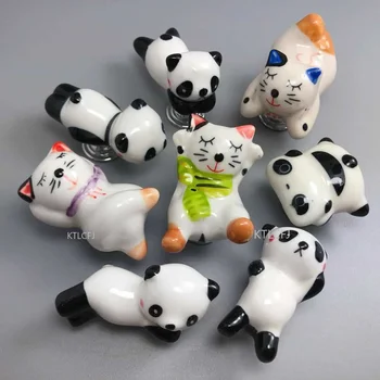 Kūrybinės Vaikų Kambario Baldai Stalčių Odininkas Keramikos Išsitraukia Gražių Animacinių filmų Panda Katė Formos Kabineto Durų Rankenos ir Rankenos Aparatūra Nuotrauka