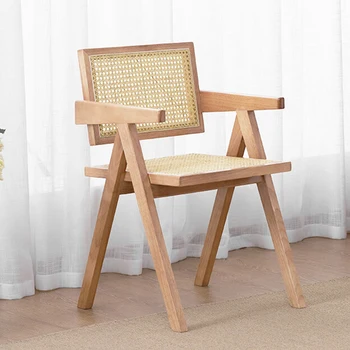 Rotango Medinė Kėdė Šiaurės Valgomasis Ergonomiško Minimalistinio Dizaino Kėdės, Modernaus Atsipalaiduoti Chaises Salle Ėdžiose Valgomojo Baldai Nuotrauka