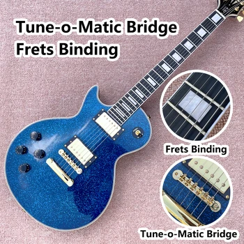 Kairėje LP Custom elektrine Gitara, Metallic Blue Aukso Aparatūros Raudonmedžio Fingerboard Frets Privalomas Tune-o-Matic Tiltas Nuotrauka