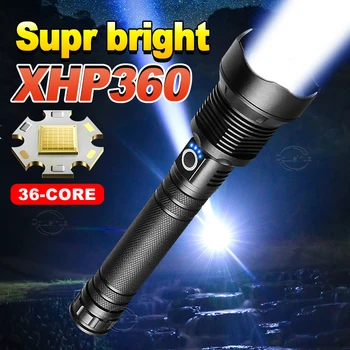 Super Galingas XHP360 LED Žibintuvėlis Įkraunamas USB Didelės Galios 28650 Taktinis Žibintuvėlis Lauko Vandeniui Zoom Kempingas Šviesos Nuotrauka