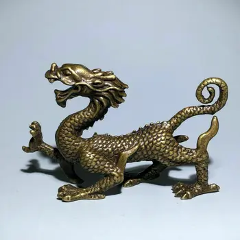 Kinijos Senojo Derliaus Kieto Žalvario Rankų Darbas Kolekcines Dragon Ornamentu Statula Nuotrauka