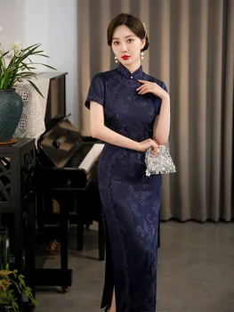 Vasaros Aukštos Ritininės Seksualus Pagerėjo Cheongsam Retro Tradicinę Kinų Stiliaus Vakaras Suknelė Elegantiškas Mados Ilgai Qipao Moterims Nuotrauka