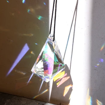 2vnt 50mm Vaivorykštė Saulės Gaudytojas Rhombus Crystal Prism Pakabukas Briaunotas Stiklo Amatų Liustra Kabo Dalis Šviesos Sekimo Suncatcher Nuotrauka