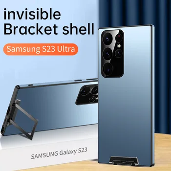 Samsung Galaxy S22 S23 Ultra Telefono dėklas plono Metalo nešiojamas daugiafunkcinis Nematomas Laikiklis Stovėti Galinį Dangtelį Nuotrauka