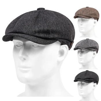 Pavasarį, Rudenį lino Mados beretės skrybėlę vientisa spalva Vyrų aštuoniakampis skrybėlės lauko classic trucker skrybėlę hip-hop newsboy skrybėlės gorras Nuotrauka