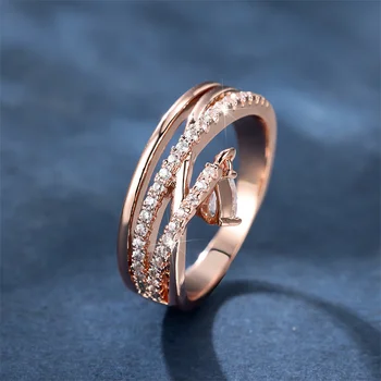Prabanga Moterų White Crystal Žiedą, Žavesio Rose Aukso Spalvos Vestuvių Akmens Žiedai, Moterų Nuotakos Cirkonis Vestuvinis Žiedas Nuotrauka