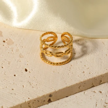 Dizaino Nerūdijančio Plieno, 18K Auksu Tuščiaviduriai Grandinės Reguliuojamas Atidaryti Žiedai Moterų Pora Žiedų Nuotrauka
