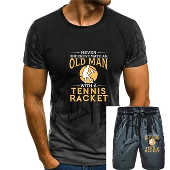 Spausdinti Vyrų Marškinėliai Medvilnės O-Kaklo tshirts nenuvertinkite Vyras Su Teniso Rakete Trumpas Rankovėmis Moterims T-Shirt Nuotrauka