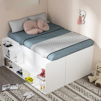 Modernus ir minimalistinis daugiafunkcinis drabužinė, aukštos ir žemos lovos, mažų vienetų tatamio saugojimo lova, pritaikytas vaikų drabužių spinta Nuotrauka