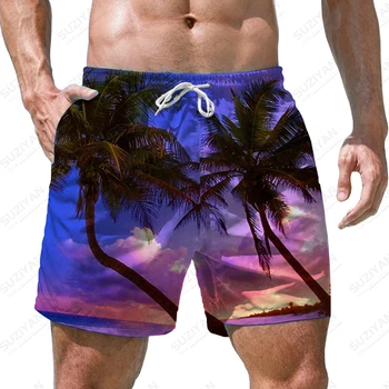 Vasaros nauji vyriški paplūdimio šortai, kokoso medžių pajūrio 3D atspausdintas vyriški šortai atsitiktinis atostogų stiliaus mados vyriški šortai Nuotrauka