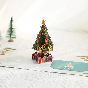 Creative 3D Pop-UP Kalėdų Medžio Formos Tuoktis Kalėdų, Naujųjų Metų Atvirukai Kvietimų į vakarėlius Su Voką Dovanų Atviruką Įrankis Nuotrauka