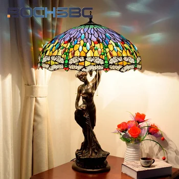 BOCHSBC Tiffany vitražas stalo lempos sielovados stilių art deco gyvenamojo kambario, valgomojo, miegamojo dragonfly grožio buveinė lempos Nuotrauka
