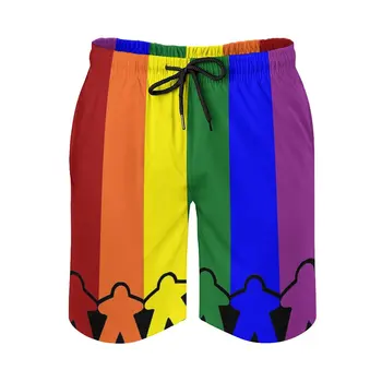 Gay Pride (Minimalus Meeple Leidimas) Anime BeachVintage Reguliuojamas Raišteliu Kvėpuojantis Quick Dry Vyrų Paplūdimio ShortsCasual Laisvas Nuotrauka