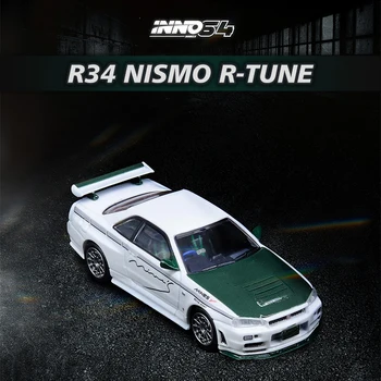 INNO 1:64 GTR R34 NISMO R-MELODIJA KASYKLŲ Žalia Anglies Diecast Diorama Automobilio Modelio Surinkimo Miniatiūriniai Žaislai, Carros Nuotrauka