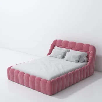 VASAGLE Rožinė Princesė Miegamojo Baldai yra tvirti ir Ilgaamžiai lovos Full/Karalienės Dydžio individualų audinio apkalti lovos rėmo Nuotrauka