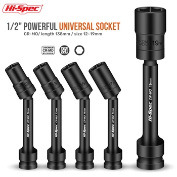 Hi-Spec Universalus Bendras Poveikis Swivel Socket Set 1/2 Colių Ratai, Cr-Mo Plienas Nuotrauka