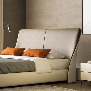 Miegamojo baldai italijos šviesos prabanga minimalistinis modernus odinis lova dvigulė lova high-end atmosferos vestuvių lova Nuotrauka