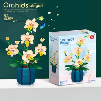 Puokštė Vazoninių Blokai Drugys Orchidėjų Namų Darbastalio Apdaila Dėlionė Gėlė Žaislas, skirtas Vaikų Kūrybinių Atostogų Dovanų Nuotrauka