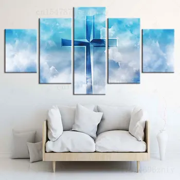 5 Skydelis Modulinės Drobės Jėzaus Kryžiaus debesuotumas Nuotrauką Sienos Meno Plakatas Spaudinių Paveikslų Namų Dekoro Kambarį HD Spausdinti Nuotrauka