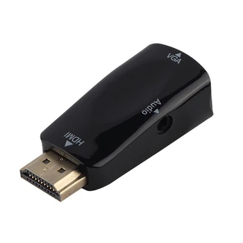 1080P HDMI Male VGA Female Adapter Video Konverteris, 3,5 mm Garso Išvesties Kabelis Karšto juoda Nuotrauka