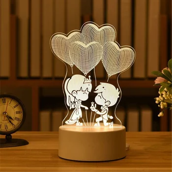 Romantiškos Meilės 3D Akrilo Stalo Lempa LED Nakties Šviesos USB Lempa, Miegamojo Vaikas Dovana Kalėdų Dekoro Gimtadienio Valentino Dieną Nuotrauka