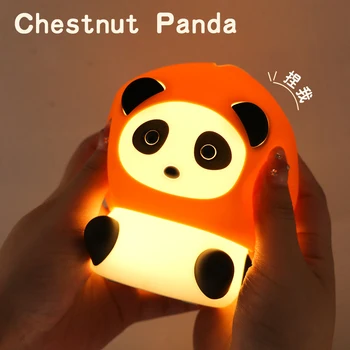 LED Naktį lankstaus Silikono Mielas Kaštonų Panda Lempos Akių Apsaugos Laikas Tamsos Miegamojo Lovos naktinė lempa Kūdikio Miego Nuotrauka