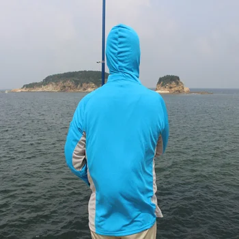 Marškinėliai Žvejybos Anti Uodai Kvėpuojantis apsaugos nuo Saulės Vyrai Greitai džiūsta UPF 50+ ilgomis Rankovėmis su Gobtuvu Golfo Plonas Drabužių Nuotrauka