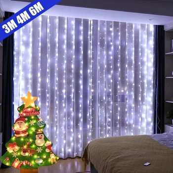 6M 4M 3M LED Girliandą Užuolaidų Žibintai 8 Režimai USB Nuotolinio Valdymo Pasakų Žibintai String Vestuvių Kalėdų Dekoro Namai, Miegamojo Lempa Nuotrauka