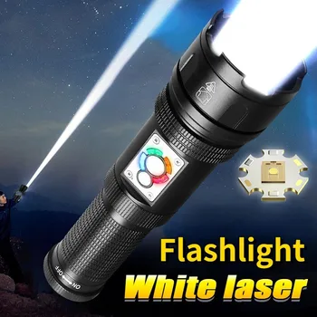 2023 Naujausias Baltas Lazerinis LED Žibintuvėlis avantiūra Įkraunamas Žibintuvėlis Šviesos Didelės Galios Fotoblykstės 3500M Galingas Taktinis Žibintų Nuotrauka