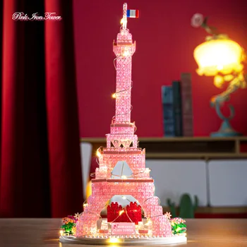 1314pcs Apšvietimo Rožinė Geležies Paryžiaus Eifelio Bokštas Mini Statybinės Plytos Žaislai, Stalo, Namų Puošybai Mergaičių 