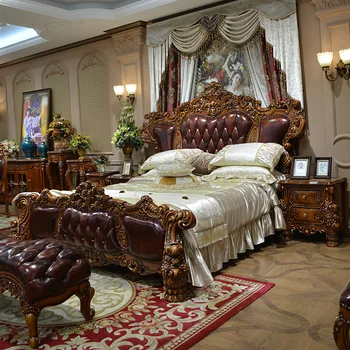 medžio drožė double queen bed villa miegamojo Amerikos prabangių vestuvių lova Nuotrauka