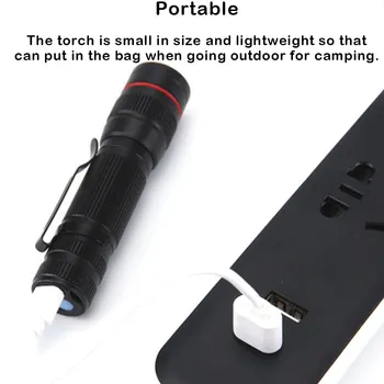 Nešiojamas Žibintuvėlis su Clip Teleskopinis Zoomable Fakelas USB Įkrovimo Lemputė Aliuminio Lydinio Priemonė Lauko Žvejybos Nuotrauka