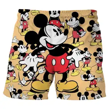 Disney Paplūdimio Šortai Animacinių filmų Anime Mickey Minnie Mouse 3D Spausdinimo Vyrai Moterys Mados Atsitiktinis Valdybos Šortai Kelnės Vaikams, Skrynios Kelnės Nuotrauka
