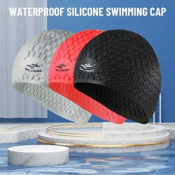 Vyrų, Moterų Ausies Apsaugoti 3D Ergonomiškas Dizainas Suaugusiųjų Silikoninė Plaukimo Kepuraitė Plaukti Baseinas Skrybėlę Vandeniui Nuotrauka