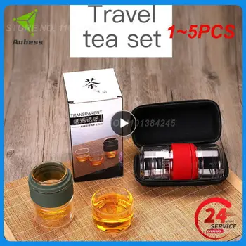 1~5VNT Vandens Butelis Nešiojamų Karščiui atsparios Taurės Geriamieji Filtro Stiklo Arbatos Puodelio Teaware Kung Fu Arbatos Nustatyti Skaidrias Nuotrauka