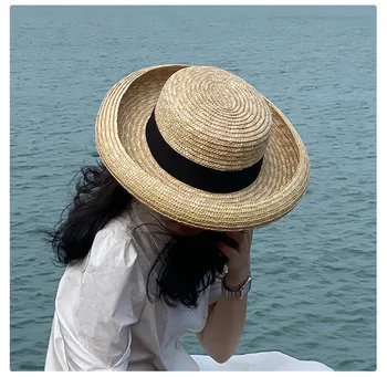 202306-nu ins facebook vasaros mados ilgai, rankų darbo šiaudų Riesta kraštų atostogų lady saulės bžūp moterų laisvalaikio beach sun skrybėlę Nuotrauka