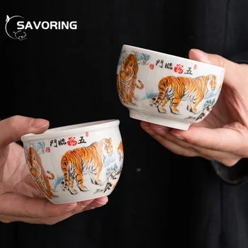 Kinijos Tigras Keramikos Teacup Elegantiškas Vandens Ąsotis Asmens Master Cup Daug Arbatos Dubenėlį Kavos Puodelis Zen Teaset Priedai Apdaila Nuotrauka