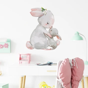 Cute Bunny Sienų Lipdukai Vaikams, Vaikų Kambariai Merginos Kūdikio Kambario Puošmena Animacinių filmų Triušis Tapetai Darželio Miegamojo Sienų Dekoras Nuotrauka