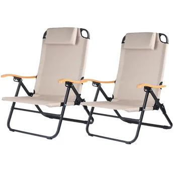Kempingas Chairwith pagalvė Ilgai Atsipalaidavimo Kėdė 4-Žingsnio Kampas Reguliuojamas Nešiojamų Recliner biuro plauko kėdė Nuotrauka