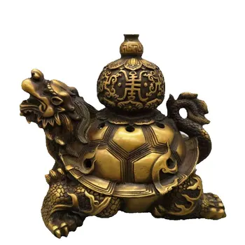 Kinijos gryno žalvario dragon vėžlys Smilkalų degiklis statula Nuotrauka